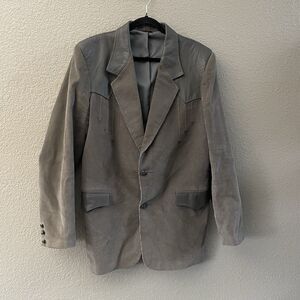 Vintage Pioneer Wear Sports Coat Mens  44 Gray Corduroy Leather Western Cowboy